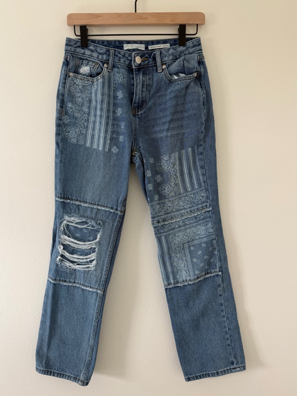 Cleo + Wolf Astoria High Rise patchwork straight jeans size 25 - Picture 3 of 10